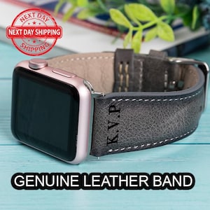 Apple Watch Gray Leather Handmade Band Ultra 2, 10, 9, 8, SE, 7, 6, 5, 4, 3, 2, 1, Personalized iWatch Band 49/46/45/44/42/41/40mm Strap