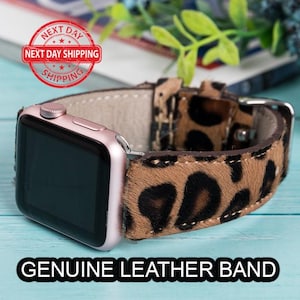 Leopard Genuine Leather Apple Watch Band for Apple Watch Ultra/Ultra 2, Apple Watch 10/9/8/7, Apple Watch SE/6/4, Apple Watch 3/2/1 Series
