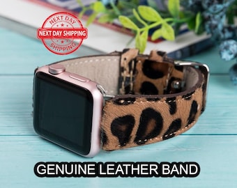 Leopard Genuine Leather Apple Watch Band