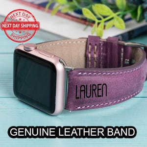 Purple Leather Apple iWatch Band, Customized Gift Apple Arm Band, iWatch 10, 9, SE, Ultra 2 Strap, Anniversary Gift, Wedding Gift, Mom Gift