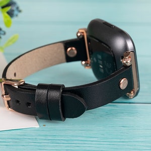 Black Leather Fitbit Versa 4 3 2 1 & SENSE Wristband Fitbit Versa Lite Bracelet Women Thin Beady Fifbit Sense Strap for him Personalizable