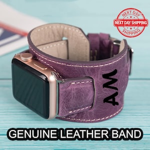 Purple Leather Apple Watch Band, Cuff iWatch Band, Apple Watch Strap, Customized iWatch Band, Apple Arm Band, Apple iWatch Bracelet, Gift