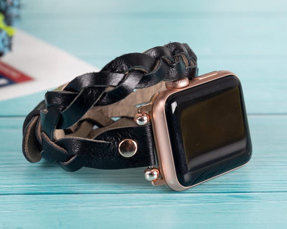 NEW Black Leather Braided Apple Watch Band Braided Black Leather Apple Watch Band: Double Cross Strap  main image 4