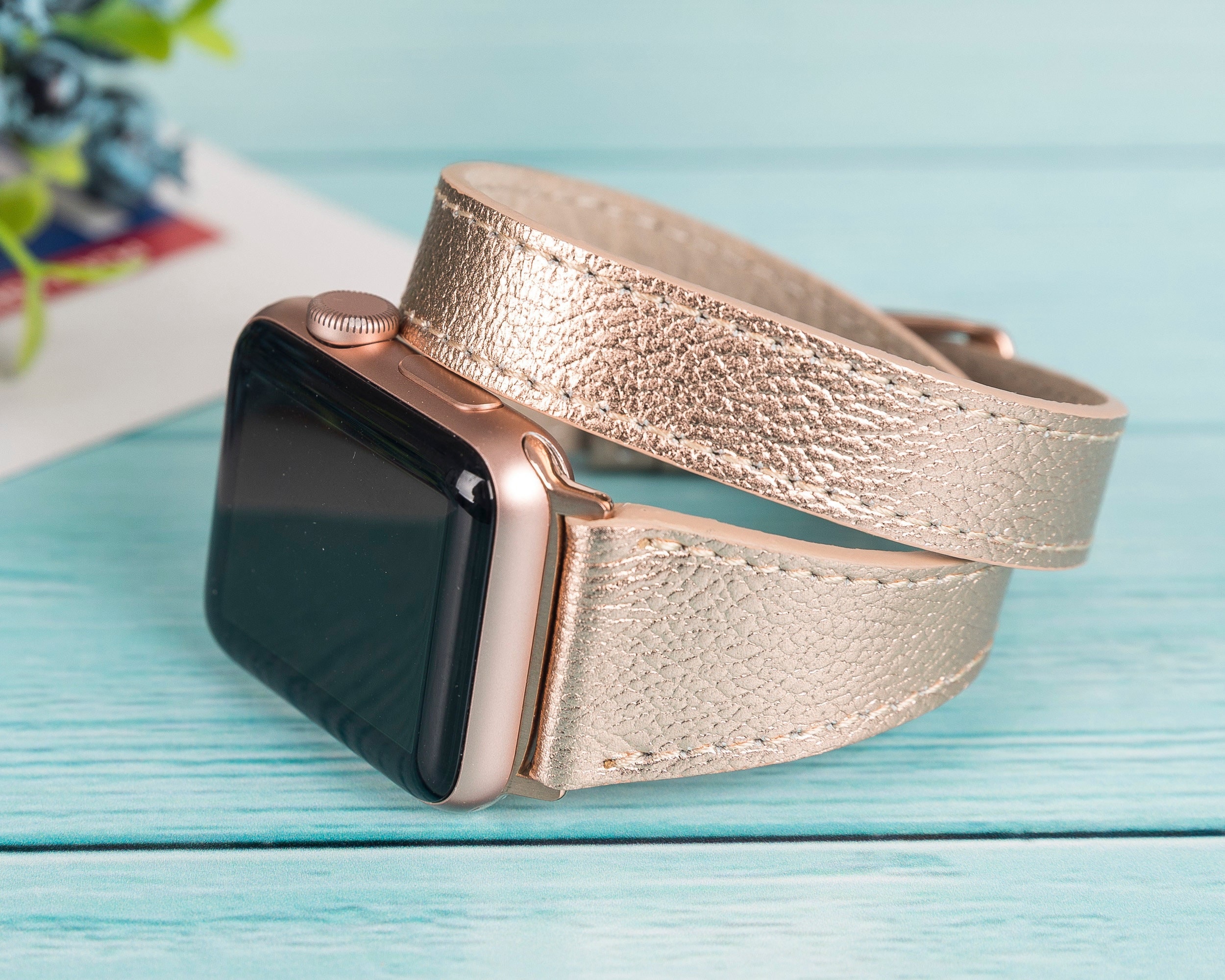 Londonband Black Rose Gold Leather Apple Watch Band