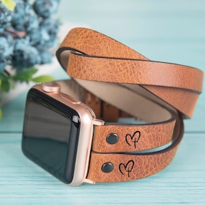 Genuine Leather Apple Watch Double Wrap, Unique Design iWatch Leather Strap, Apple Watch Ultra 2-Ultra-10-9-8-SE Band for 49mm 46mm 42mm