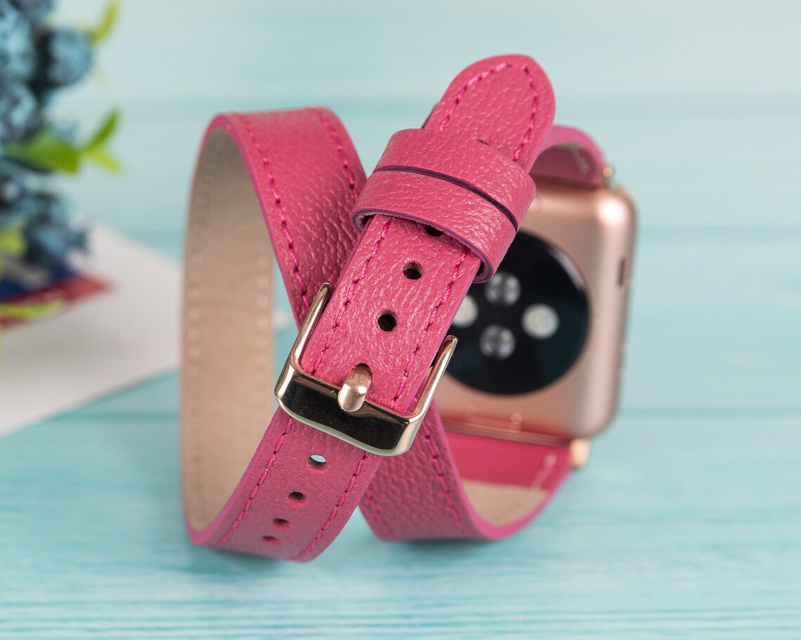 Pink Genuine Leather Apple Watch Band - Etsy UK