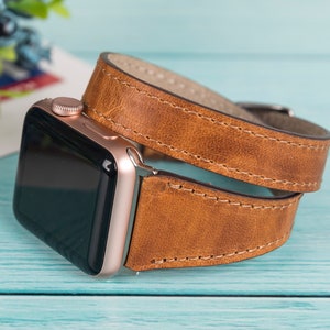 Slim Double Wrap Apple Watch Leather Band for Apple Watch Ultra/Ultra 2, Apple Watch 10/9/8/7, Apple Watch SE/6/4, Apple Watch 3/2/1 Strap