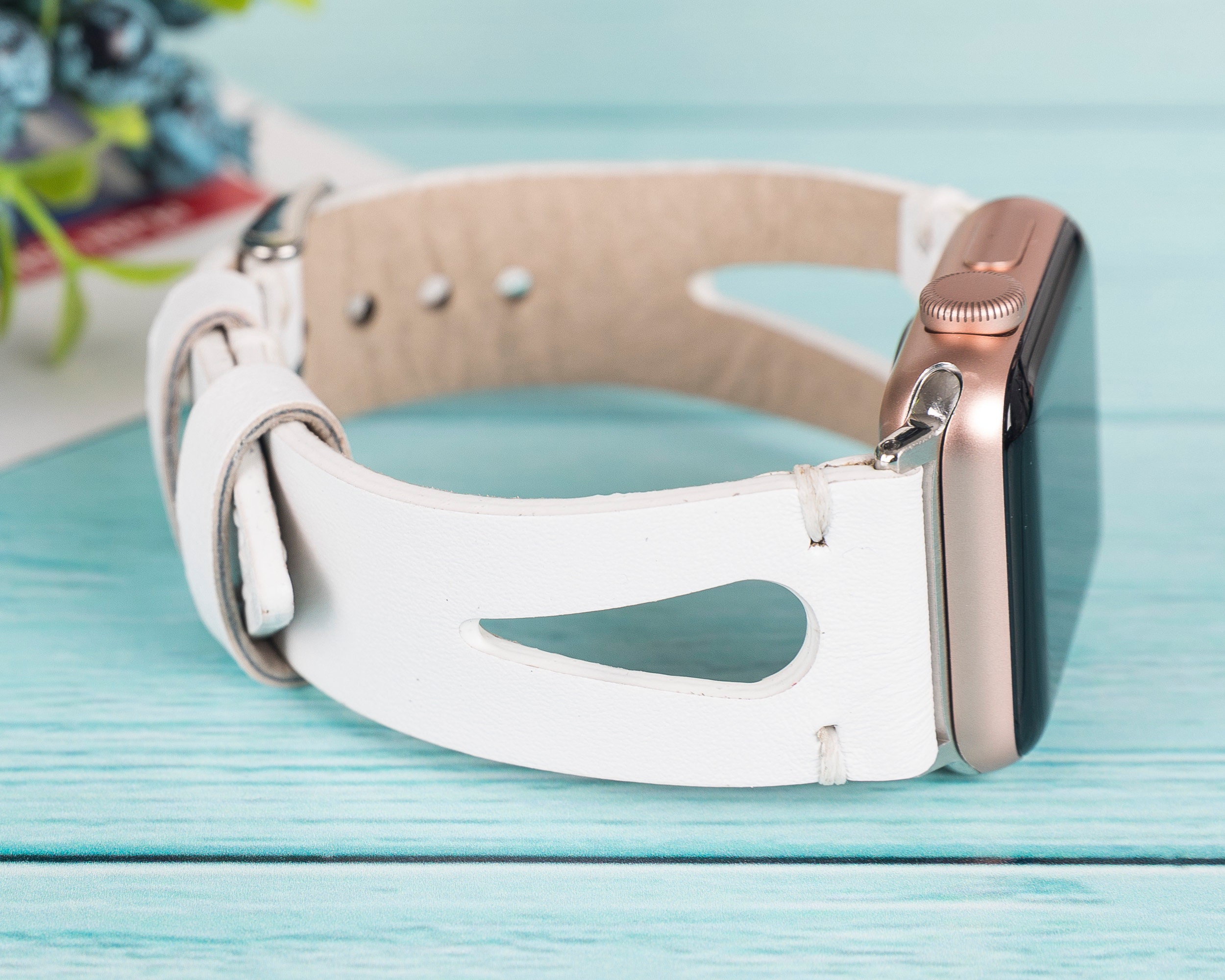 White Genuine Leather Apple Watch Band 38mm 40mm 42mm 44mm Etsy