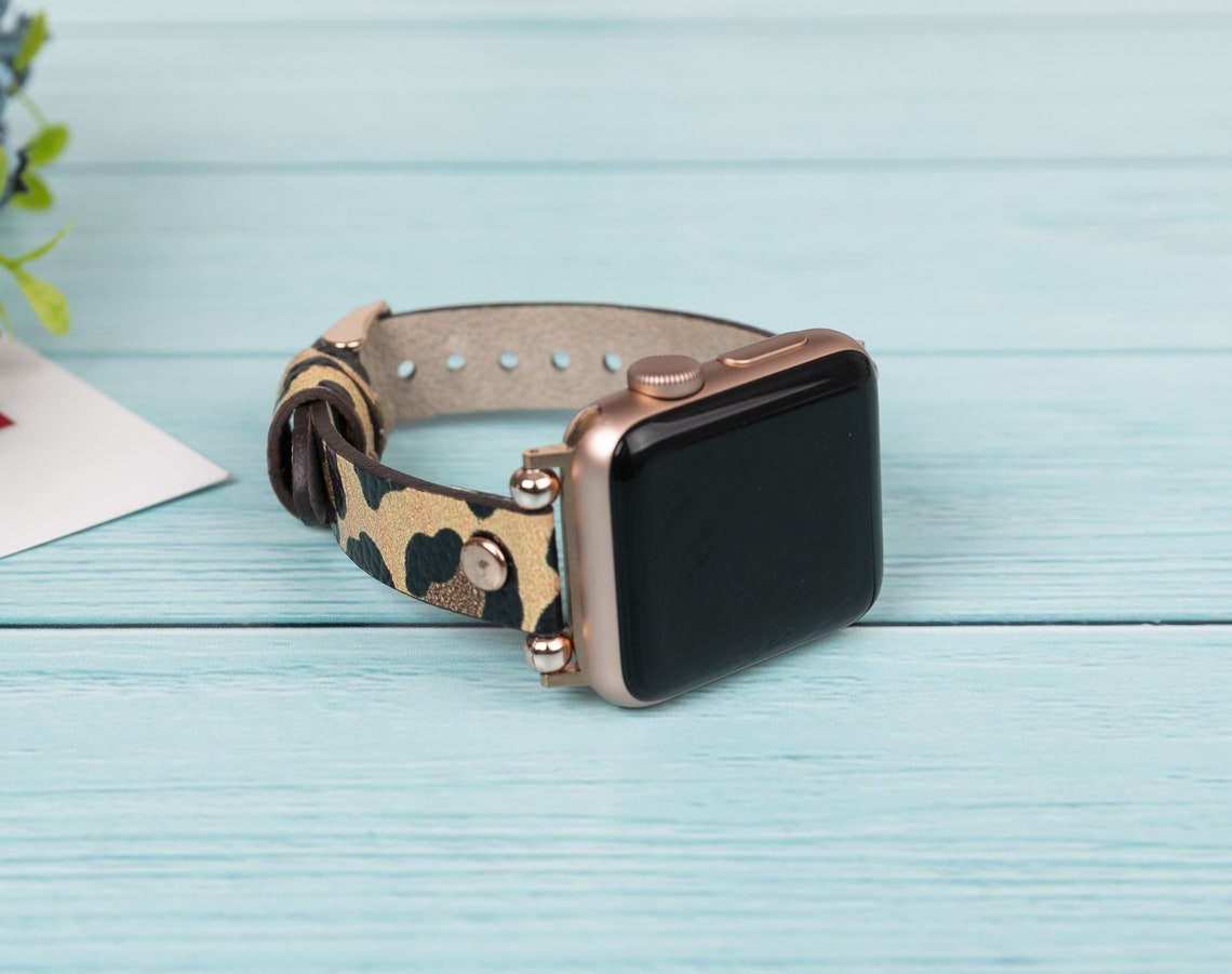 Leopard Printed Genuine Leather Apple Watch Band 38mm 40mm | Etsy
