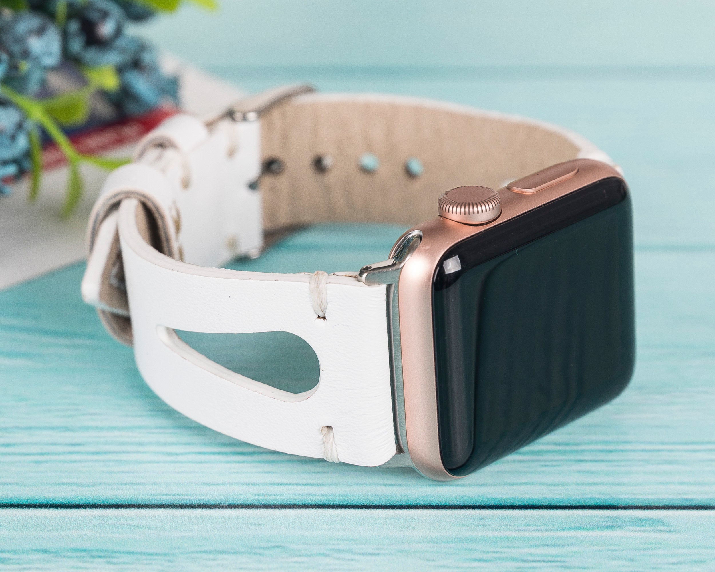 White Genuine Leather Apple Watch Band 38mm 40mm 42mm 44mm | Etsy