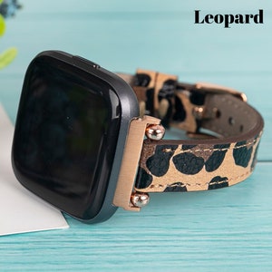 Leopard Printed Leather Fitbit Versa 4 3 2 1 & SENSE 2 Wristband Fitbit Versa Lite Strap Women Thin Beady Fifbit Sense Band for him Custom