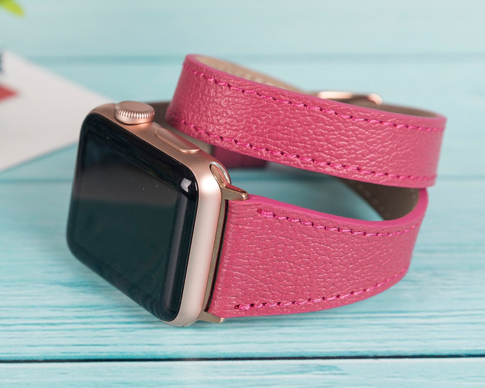 Pink Genuine Leather Apple Watch Band Etsy UK