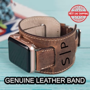 Leather Cuff  Apple Watch Band, Custom Handmade Watch Strap 46mm, 42mm, 44mm, 40mm, 49mm, Apple Watch Cuff Band Strap Personalized Gift