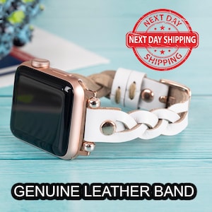 White Leather Apple Watch Band, Apple iWatch Strap, Apple Watch 49/46/42/45/41/44/40mm Leather Band, Apple Watch Bracelet, iWatch 10/SE Band