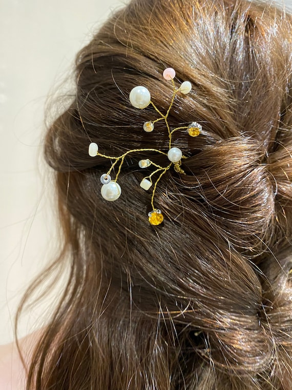 Gold Hair Pins Set – Handmade Bridal Hair Jewelry - Etsy display picture 1