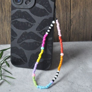 Abalorio para teléfono con cuentas de arcoíris, cordón personalizado para pulsera con nombre