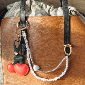 Cherry Pearl Bag Charm | 2-in-1 Beaded Accessory | Custom Name Tag | Cute Y2K Keychain | Coquette Gift for Her