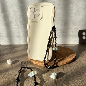 Anhänger Charm Armband schwarz | Wolke Perlen Handyanhänger | Magic Ball Handyanhänger Handykette | Glas Perlen Handy Gurt