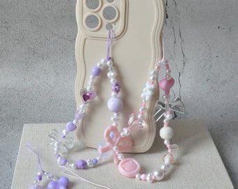 Pastel Y2K Custom Phone Charm, Pearl Beaded Phone Strap