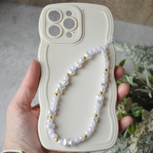 Personalised Phone Charm: Freshwater Pearl Beaded Strap, Y2K Chic Custom Chain