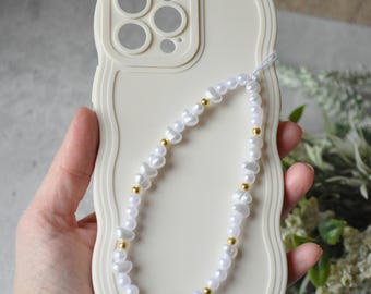 Personalised Phone Charm: Freshwater Pearl Beaded Strap, Y2K Chic Custom Chain