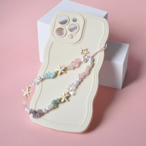 Bracelet pour téléphone en cristal avec pierres précieuses | pour portable perles de cristal curatives | Chaîne de téléphone personnalisée Pearl | Bracelet de téléphone en quartz rose