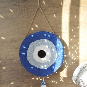 Boho Evil Eye Punch Needle Wall Hanging: Tufted Cotton Decor