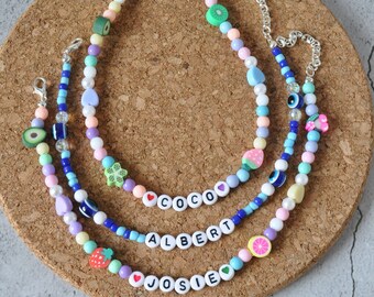 Personalised Dog Necklace: Beaded Custom Collar, Personalised for Dogs or Cats