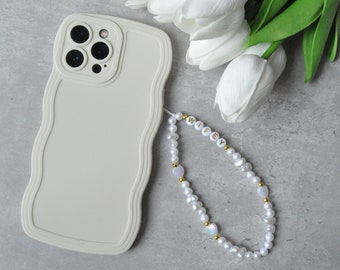 Personalised Pearl Phone Charm | White Phone Charm Strap | Custom Phone Strap| Freshwater Pearl Bridesmaid Gift