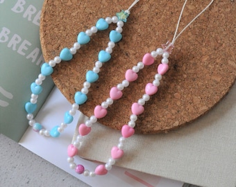 Personalized Heart Phone Charm Strap: Y2K Beaded Phone Accessory
