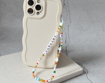 Colorful Beaded Phone Strap: Frosted Phone Charm, Personalised Lanyard