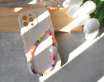 Rainbow Pearl Phone Charm: Custom Beaded Phone Strap