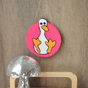 Punch Tufted Duck Wall Art | Cartoon Duck Punch Needle Wall Decor With Neon Background | Hand Tufted Home Decor