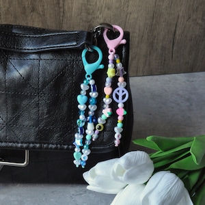Porte-clés personnalisé en perles | Étiquettes pour sac d'école | de sac perlé personnalisé | Étiquette pour bouteille d'eau