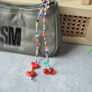 Personalised Chunky Heart Cherry Beaded Bag Charm Cute Cherry Glass Bead Bag Tag Handbag Accessory Etsy