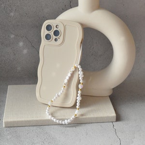 Custom Pearl Phone Strap | Personalised Pearl Phone Charm | Name Pearl Phone Chain | White Pearl Phone Charm Strap | Bridesmaid Gift