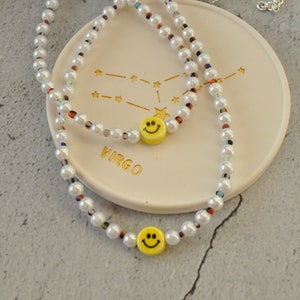 Pearl Smiley Face Necklace | Y2K Beaded Necklace