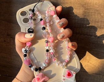 Cowgirl Personalised Phone Charm Strap| Pink Beaded Western Phone Lanyard | Custom Cowboy Hat Phone Accessory | Pearl Y2K Girly Charm