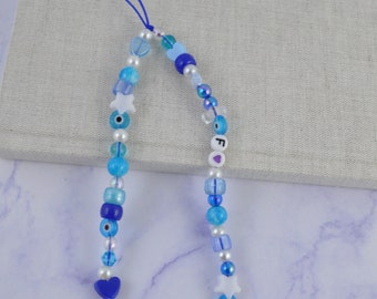 1-2 PCS Beaded Evil Eye Phone Charm Lanyard Wrist Strap Cute Flower Charms An