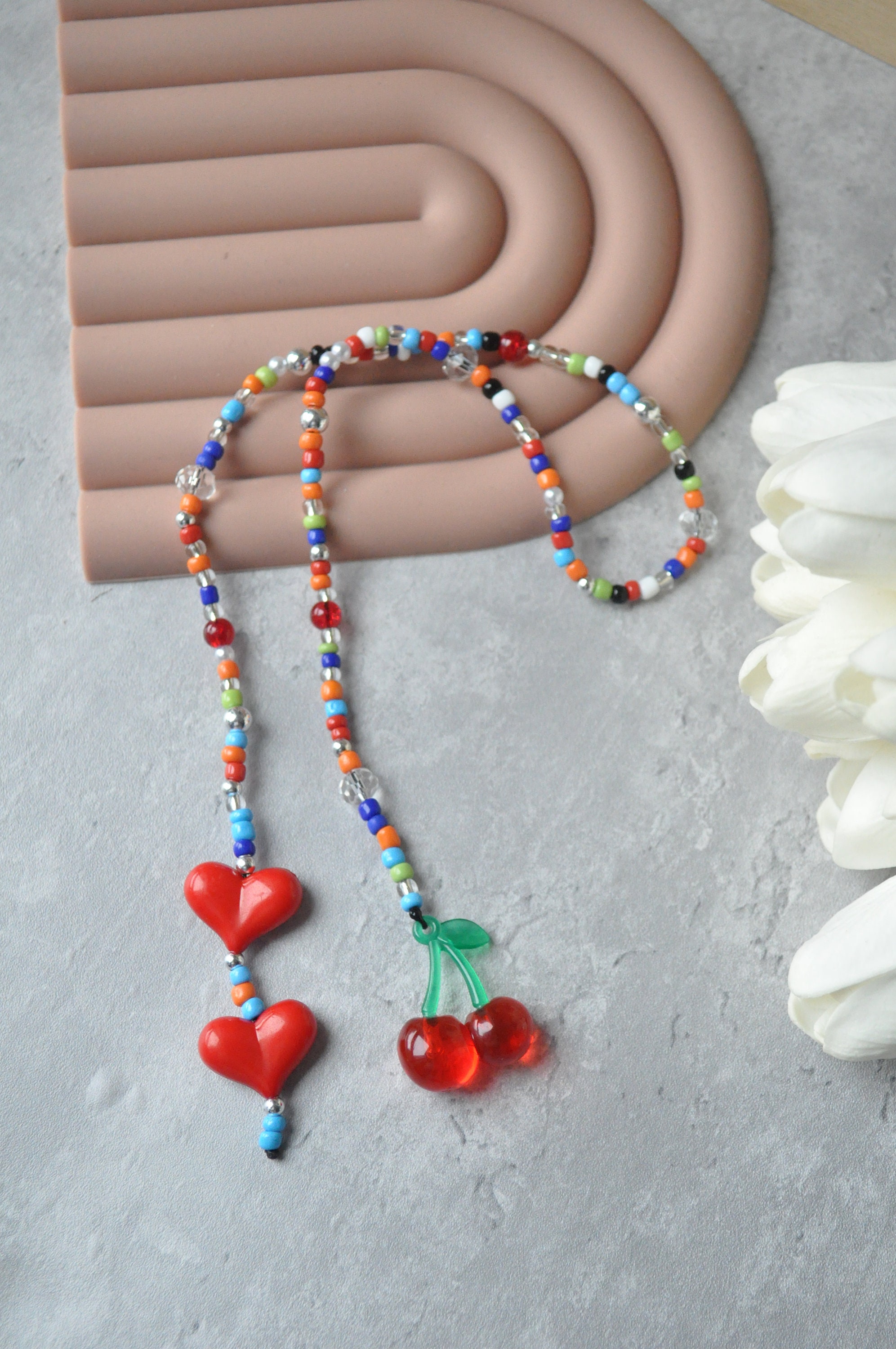 Personalized Beaded Bag Charm: Chunky Heart & Cherry Bag Tag  display picture 3