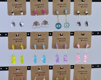 Gummy Bear Drop Earrings, Punk Style, Y2K Evil Eye Earrings, Colorful Charm Earrings