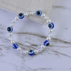 Turkish Evil Eye Bracelet, Pearl Bracelet, Elastic Bracelet