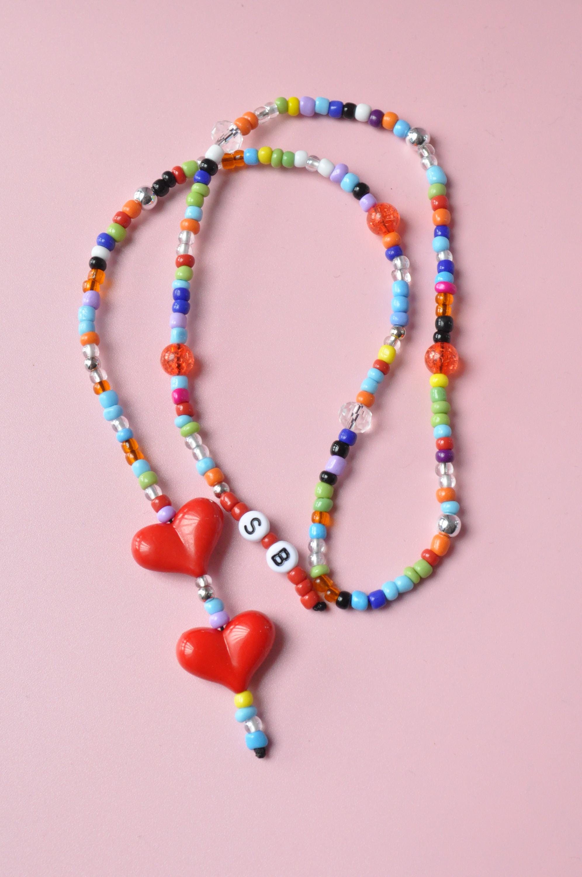 Handmade Beaded Bag Charm: Colorful Heart Purse Accessory Pink Glitter Heart Purse Charm: Handmade Beaded Bag  main image 2