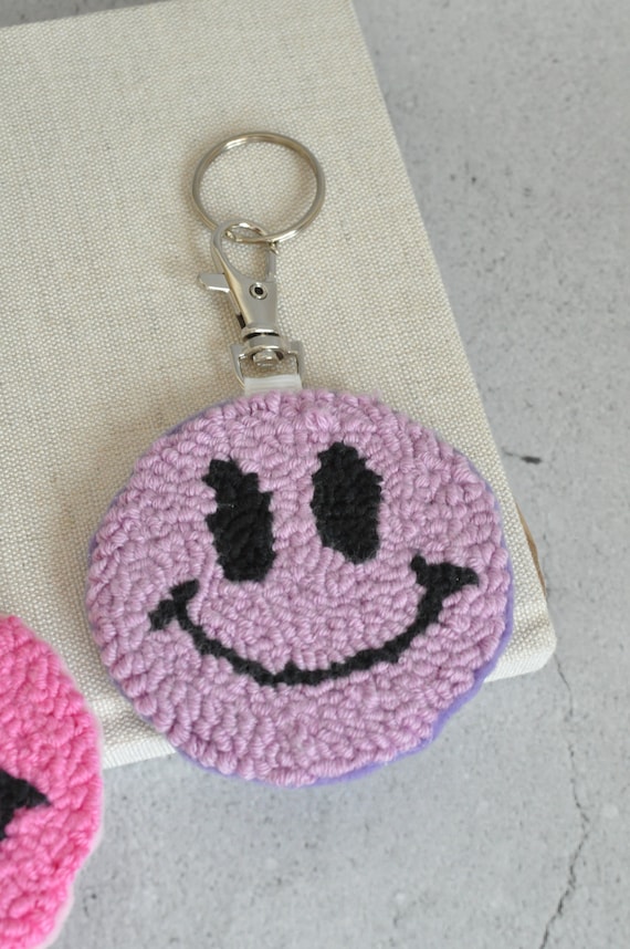Handmade Punch Needle Smiley Keychain, Emoji Bag Charm - Etsy