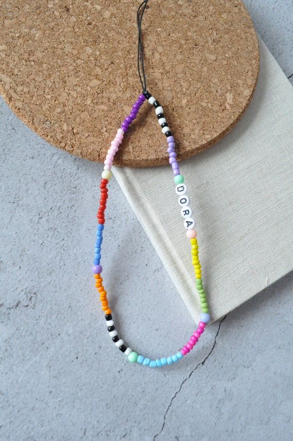 Rainbow beaded phone strap Clearance