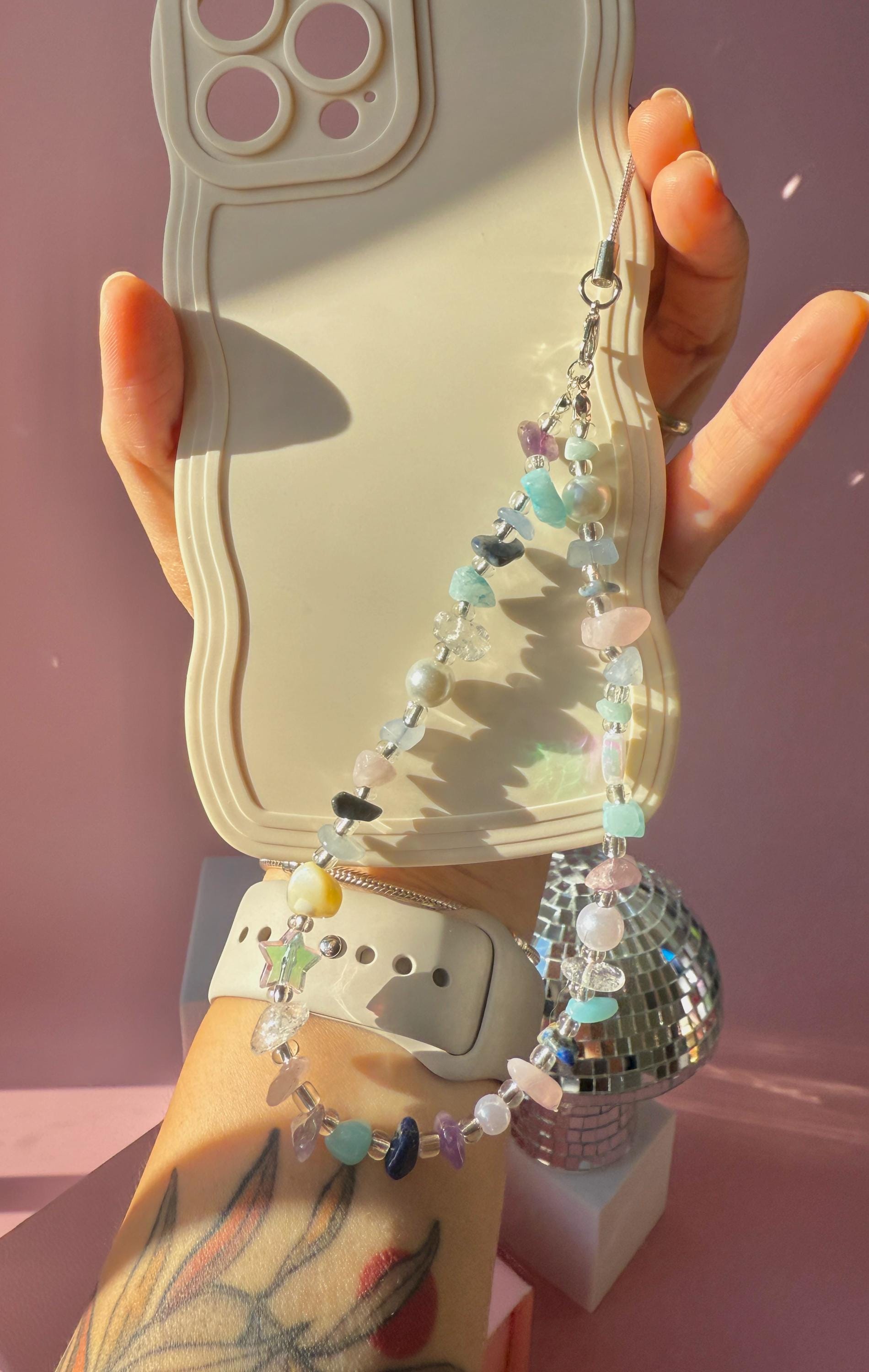 Custom Crystal Phone Charm, Gemstone Phone Strap, Rose Quartz