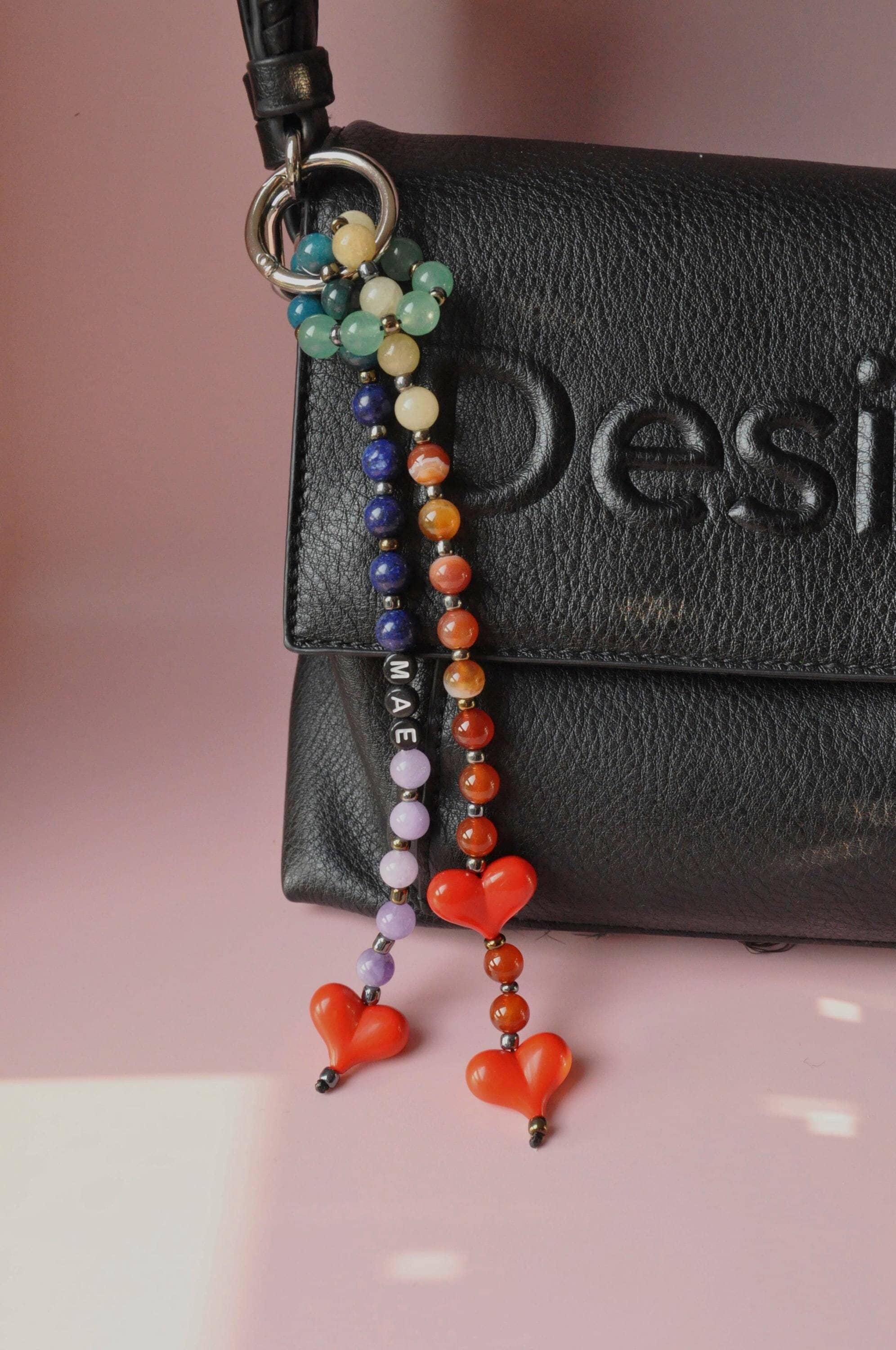[JILLSTUART]★HEART CHARM STELLA SHINING CUBIC SHOULDER BAG Gemstone Chunky Heart Beaded Bag Charm | Natural Stone Bead