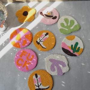 Punch Needle Coaster: Cowboy Boots Mug Rug, Western Decor