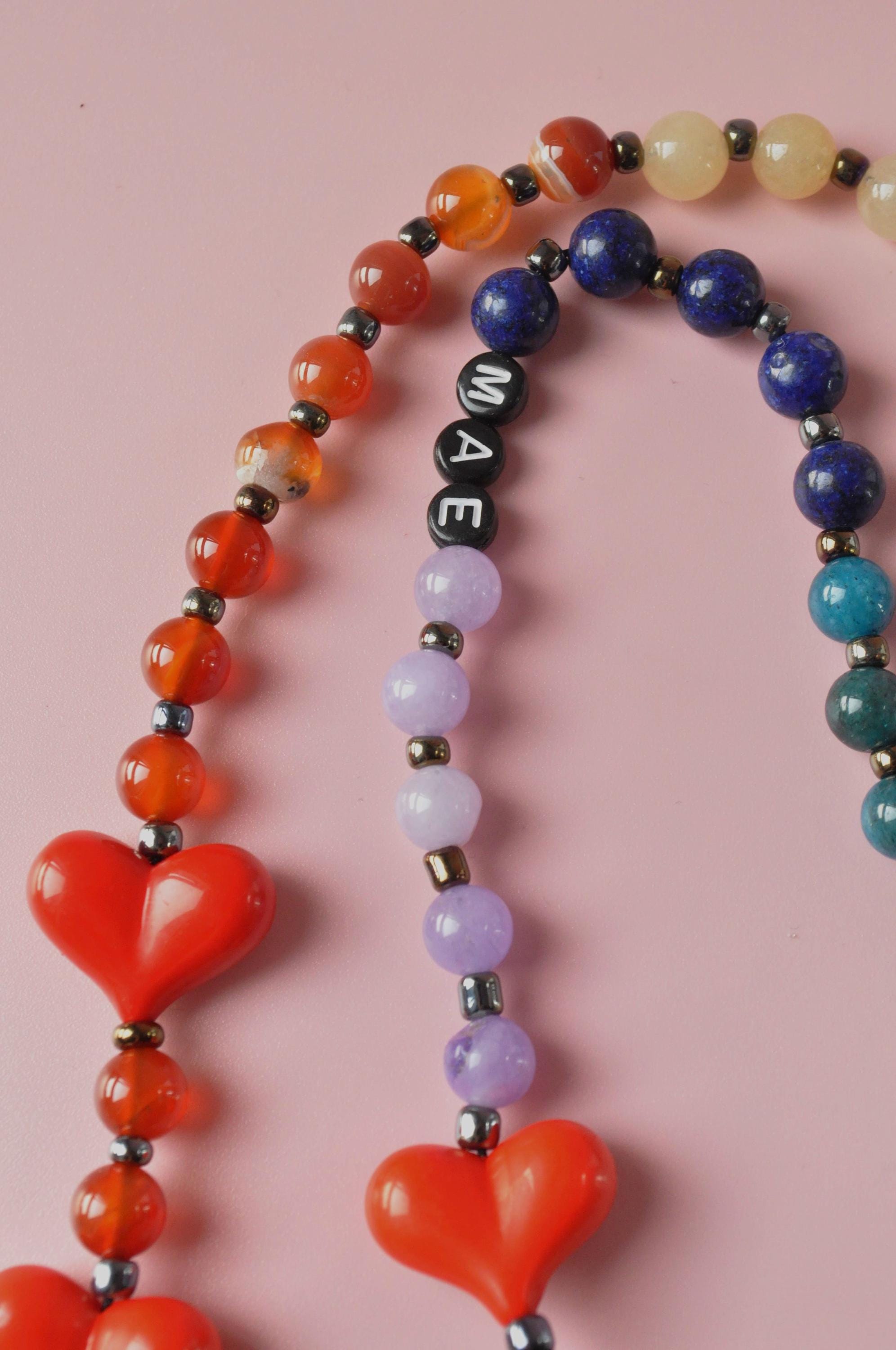 Gemstone Chunky Heart Beaded Bag Charm | Natural Stone Bead