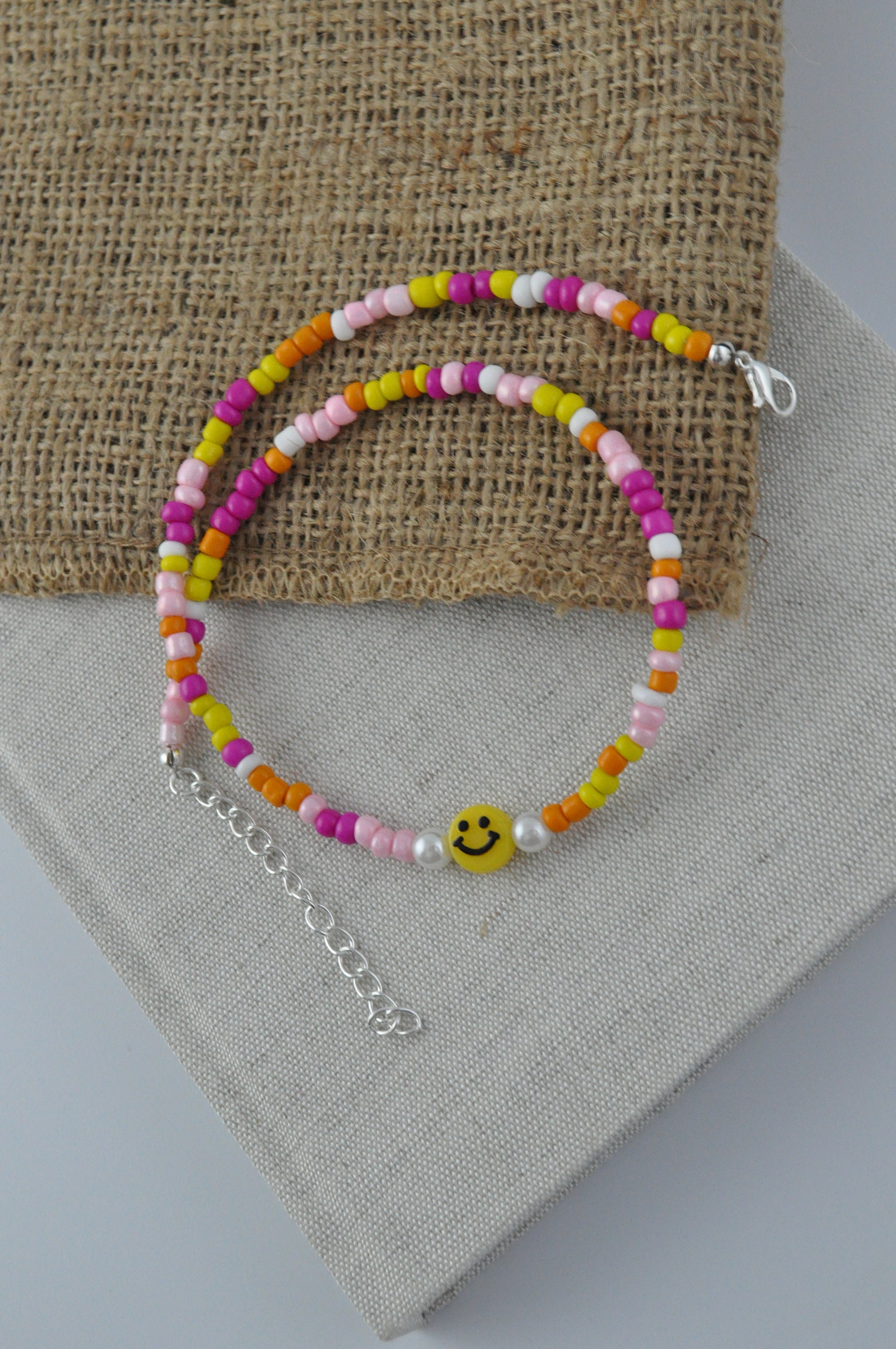 Set Gioielli Con Perline Colorate E Smiley - Collana Girocollo E Bracciale Regolabile Per Donna E Ragazza - 2